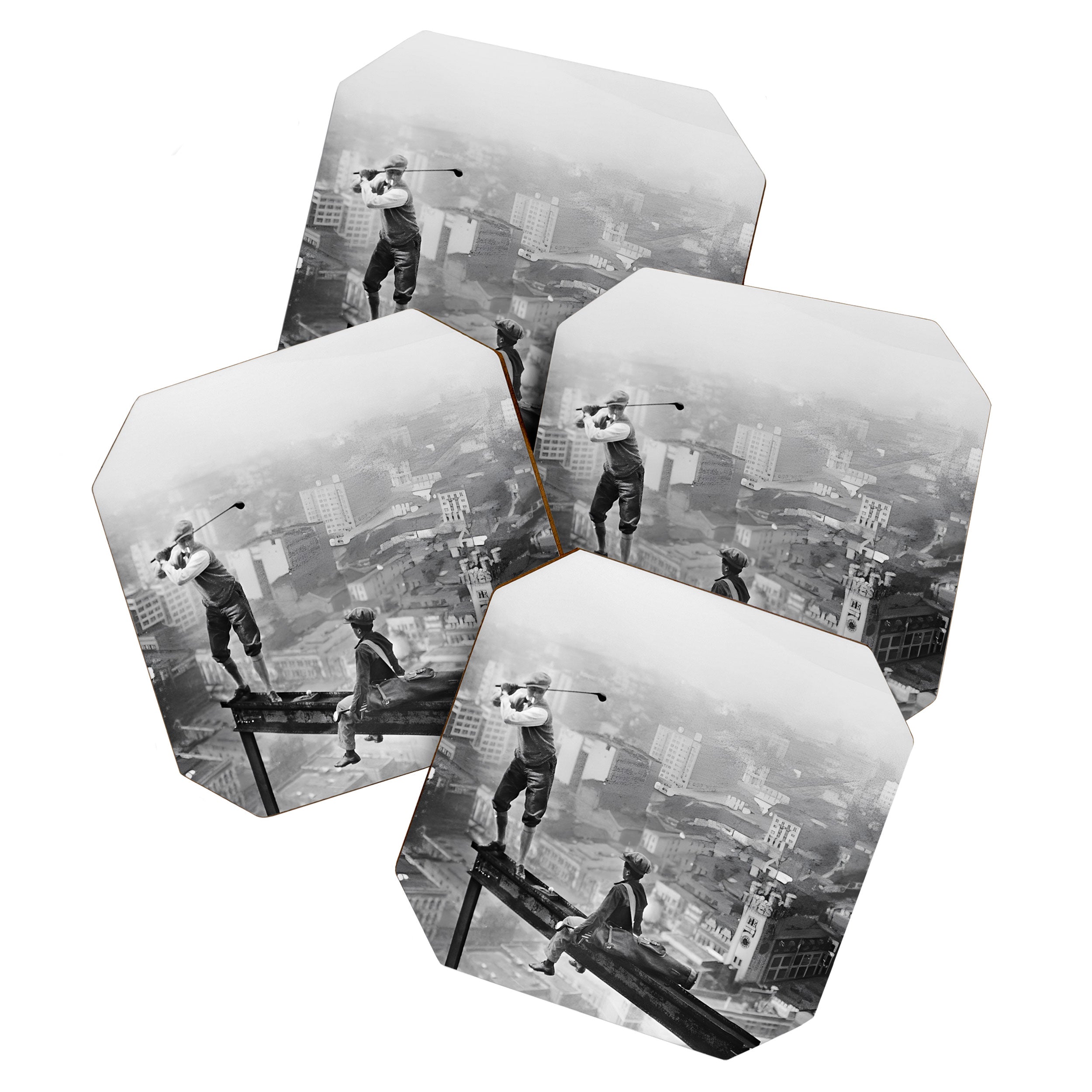 Tough Par Four - Golf Game at 1000 feet black and white photograph Coaster Gallery Image 1