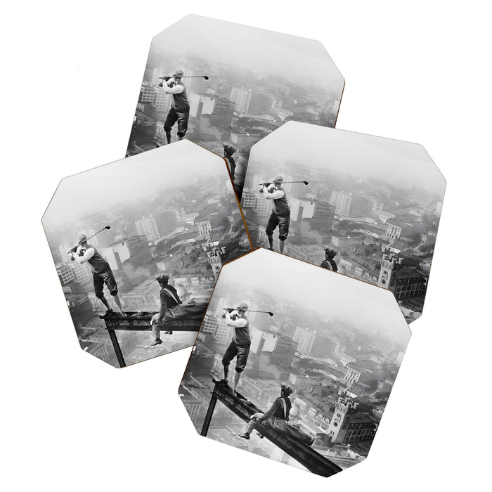Tough Par Four - Golf Game at 1000 feet black and white photograph Coaster Gallery Image 1