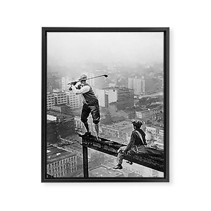 Tough Par Four - Golf Game at 1000 feet black and white photograph Framed Canvas Print Gallery Image 8