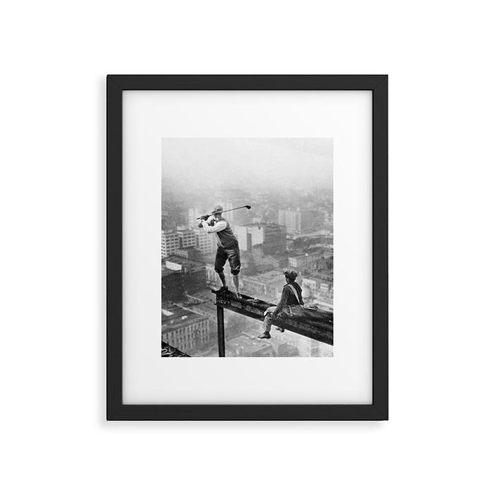 Tough Par Four - Golf Game at 1000 feet black and white photograph Framed Art Print Gallery Image 1