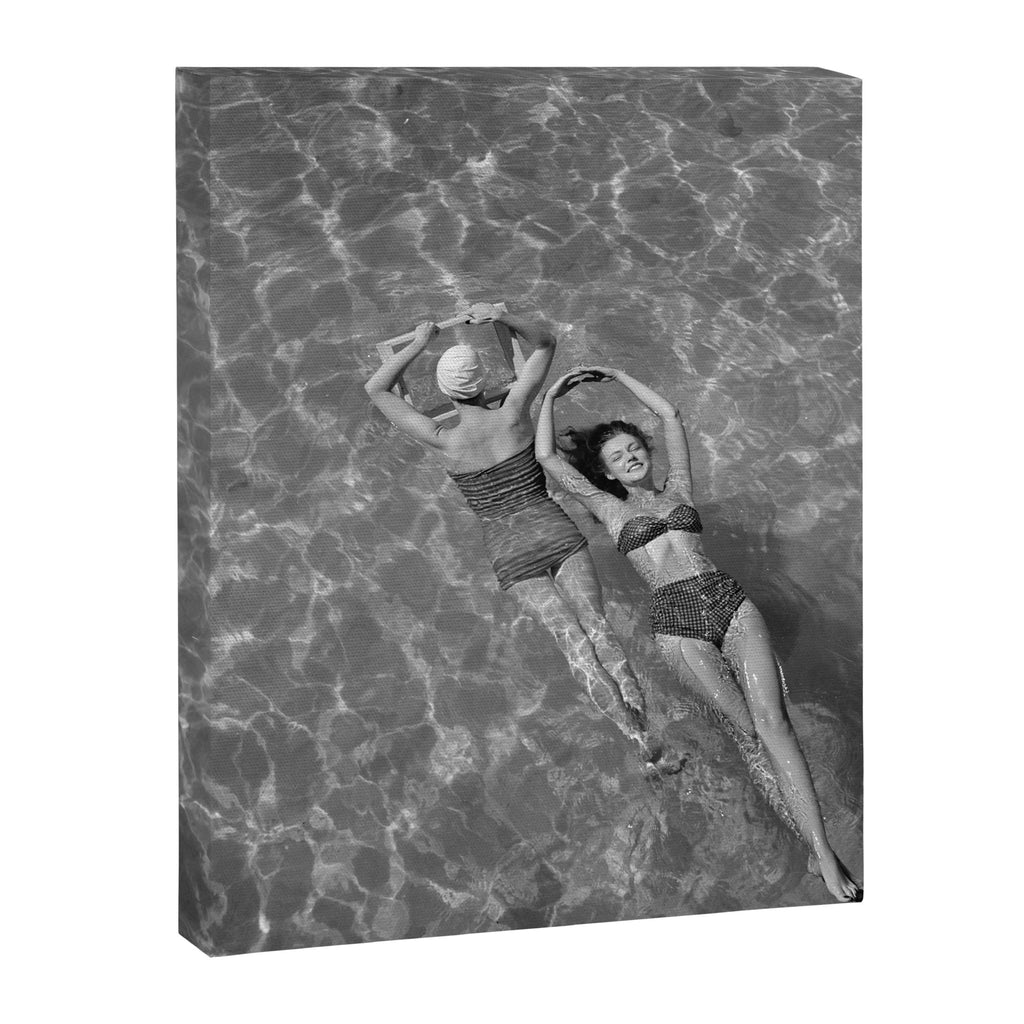 Vintage 1948 women swimming fashion photoshoot fun in the summertime black and white photographic art print Canvas Print Gallery Image 8