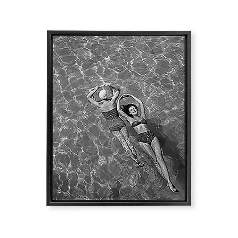 Vintage 1948 women swimming fashion photoshoot fun in the summertime black and white photographic art print Framed Canvas Print Gallery Image 8