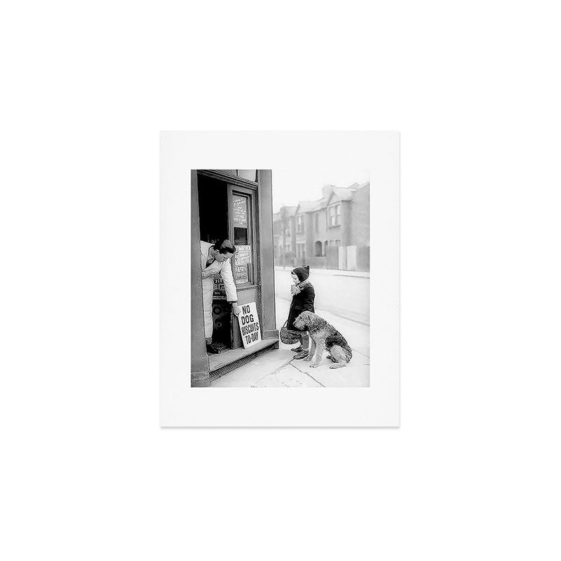 Vintage 'No Dog Biscuits Today' Humorous Little Girl, Dog, and Italian Market black and white photography / photograph Art Print Gallery Image 1