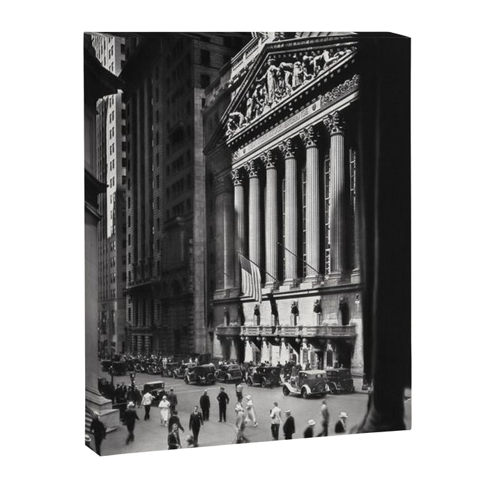 Wall Street, Stock Exchange, New York, New York black and white photograph Canvas Print Gallery Image 1