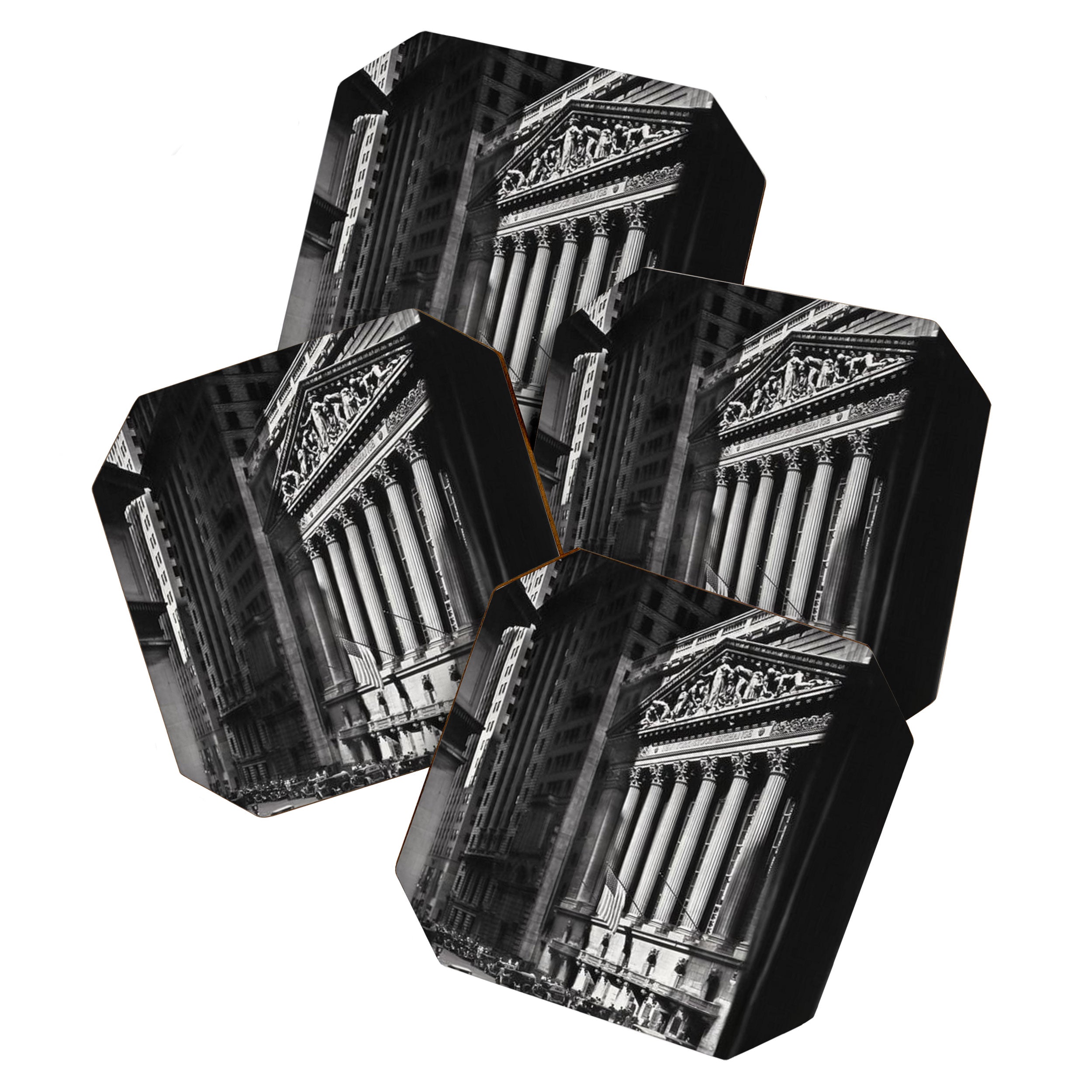 Wall Street, Stock Exchange, New York, New York black and white photograph Coaster Gallery Image 1