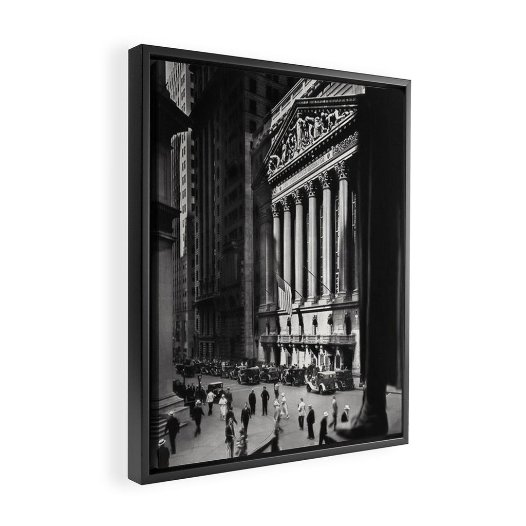 Wall Street, Stock Exchange, New York, New York black and white photograph Framed Canvas Print Gallery Image 2