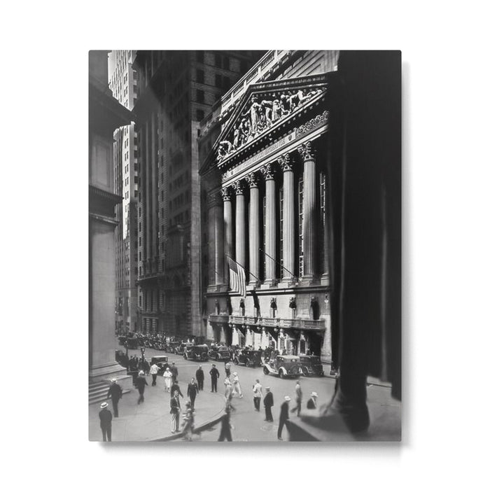 Wall Street, Stock Exchange, New York, New York black and white photograph Metal Print Gallery Image 1