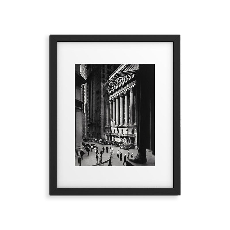 Wall Street, Stock Exchange, New York, New York black and white photograph Framed Art Print Gallery Image 1