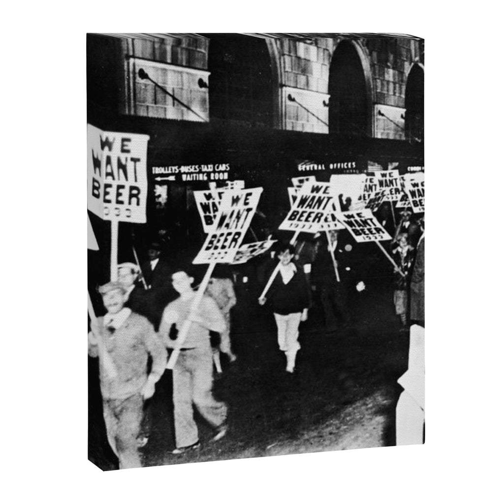 We Want Beer!  Men Protesting Against Prohibition black and white photography - photograph Canvas Print Gallery Image 8