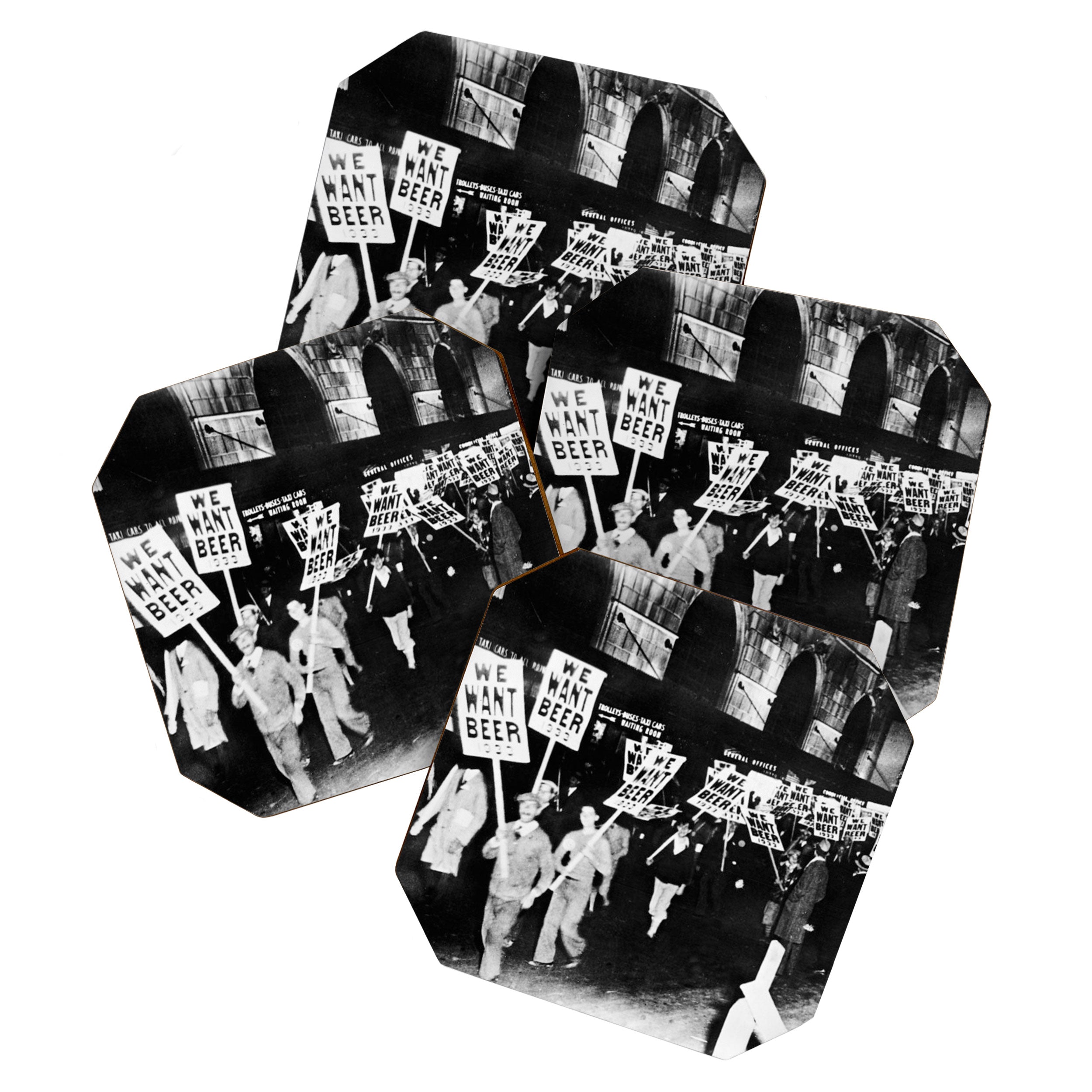 We Want Beer!  Men Protesting Against Prohibition black and white photography - photograph Coaster Gallery Image 1
