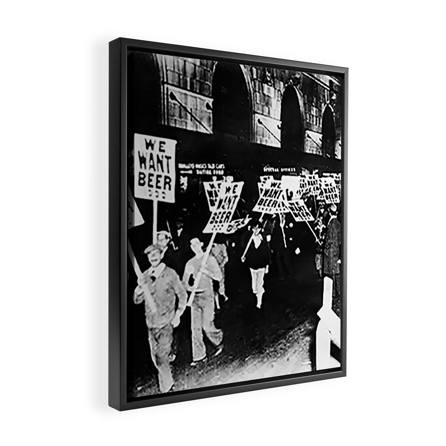 We Want Beer!  Men Protesting Against Prohibition black and white photography - photograph Framed Canvas Print Gallery Image 2
