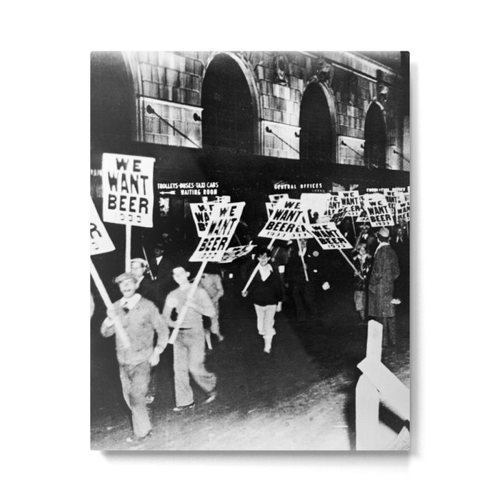We Want Beer!  Men Protesting Against Prohibition black and white photography - photograph Metal Print Gallery Image 1