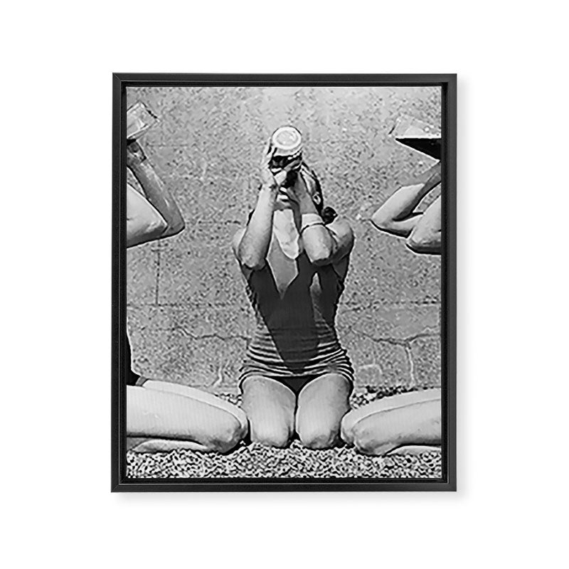 What the girls drink when the guys aren't looking - three girlfriends drinking at the beach black and white photograph Framed Canvas Print Gallery Image 6