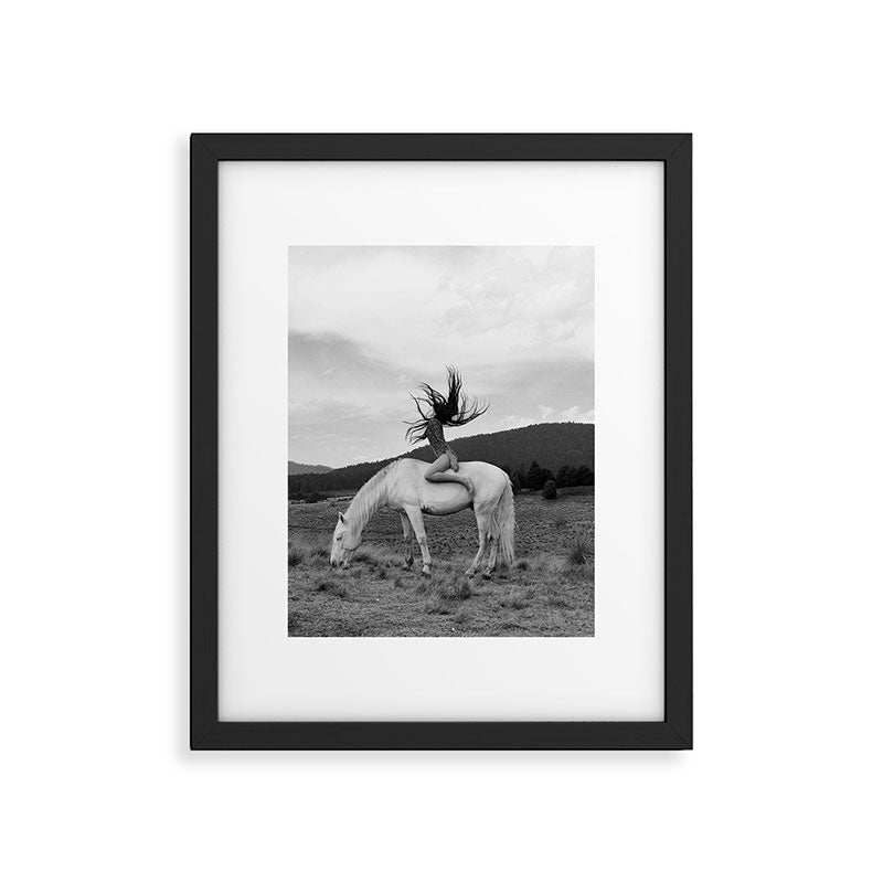 Wild horses couldn't take you from me; young woman on a white horse throwing her hair black wilderness black and white photograph - photography - photographs Framed Art Print Gallery Image 5