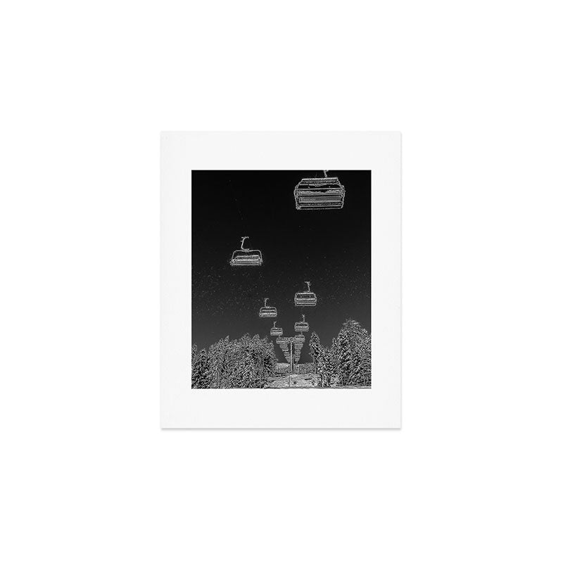 Winter ski slope chair lift amid frozen rime and ice of mountain woods beautiful landscape black and white photograph - photography - photographs Art Print Gallery Image 1