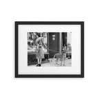 Woman with Cheetah, Phyllis Gordon, with her pet Kenyan cheetah, Paris, France black and white photo Framed Art Print Gallery Image 4