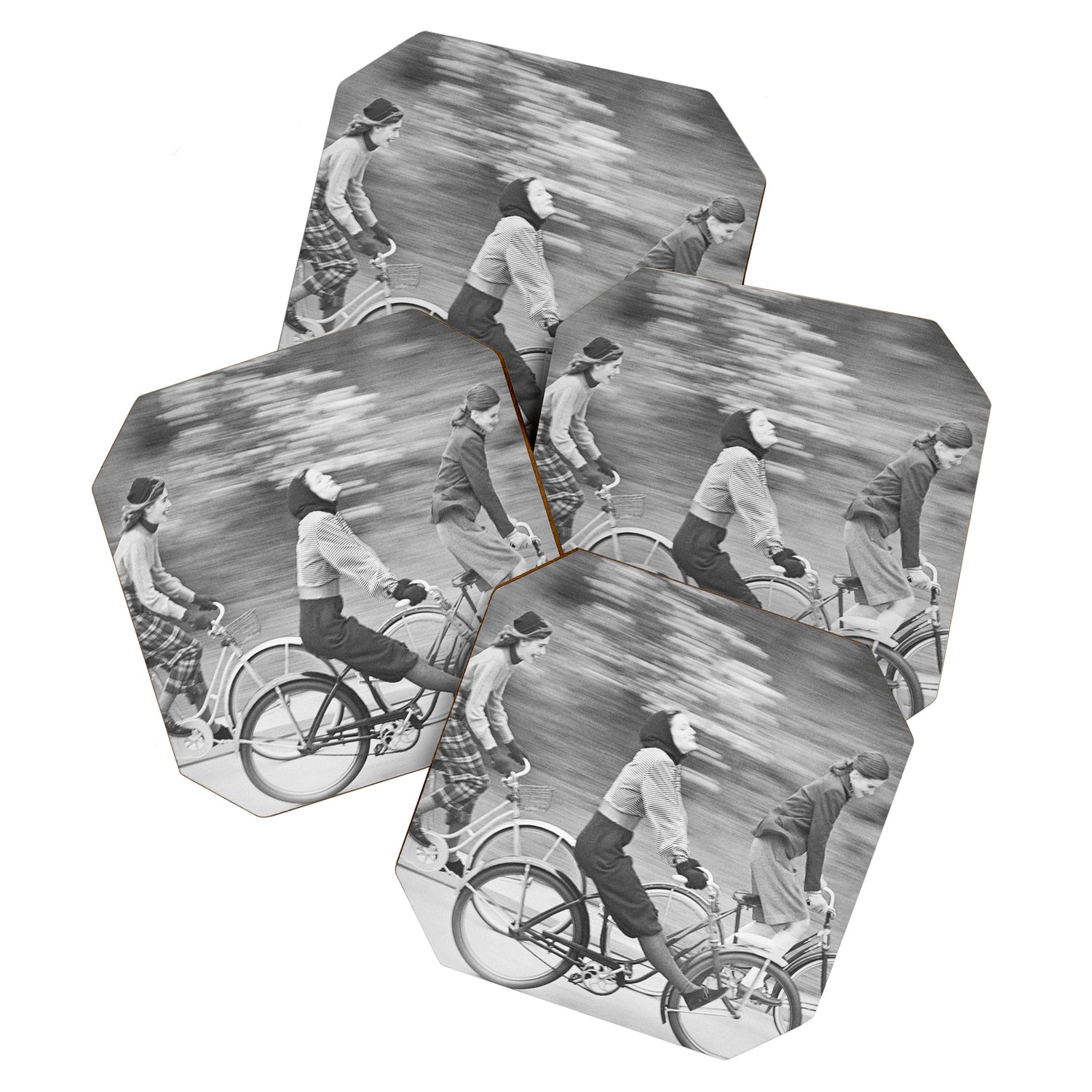 Women Riding Bicycles black and white photography / black and white photographs Coaster Gallery Image 1