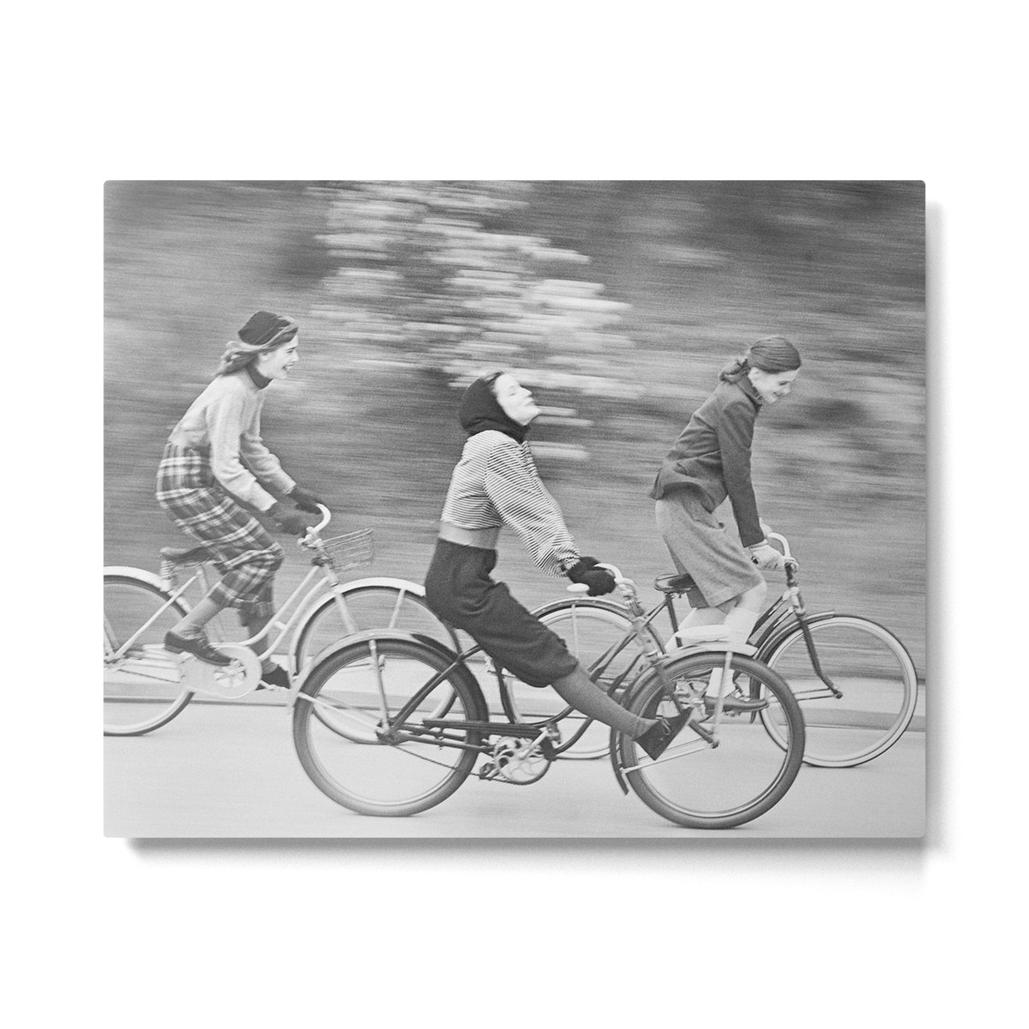 Women Riding Bicycles black and white photography / black and white photographs Metal Print Gallery Image 6
