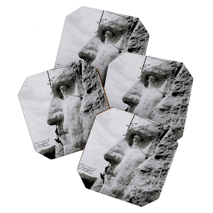 Workmen on face of George Washington, Mount Rushmore, South Dakota black and white photograph Coaster Gallery Image 1