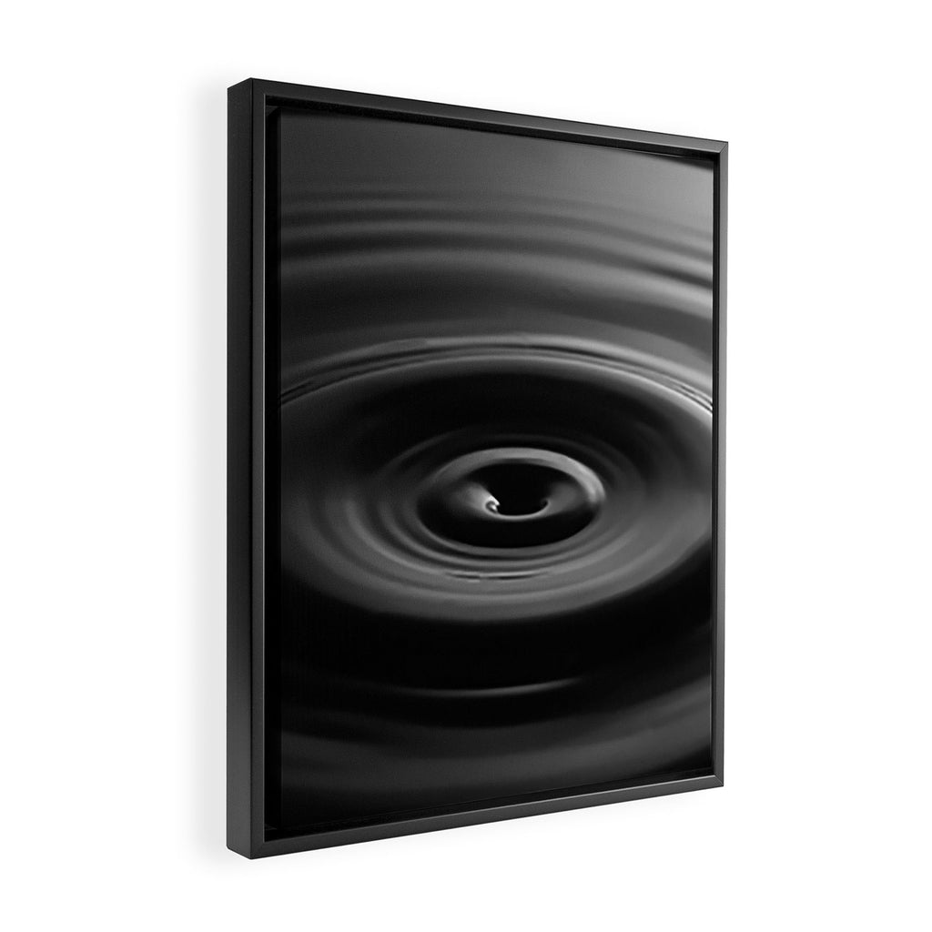 Zen water droplet in pool of water black and white inspirational photograph art print Framed Canvas Print Gallery Image 2