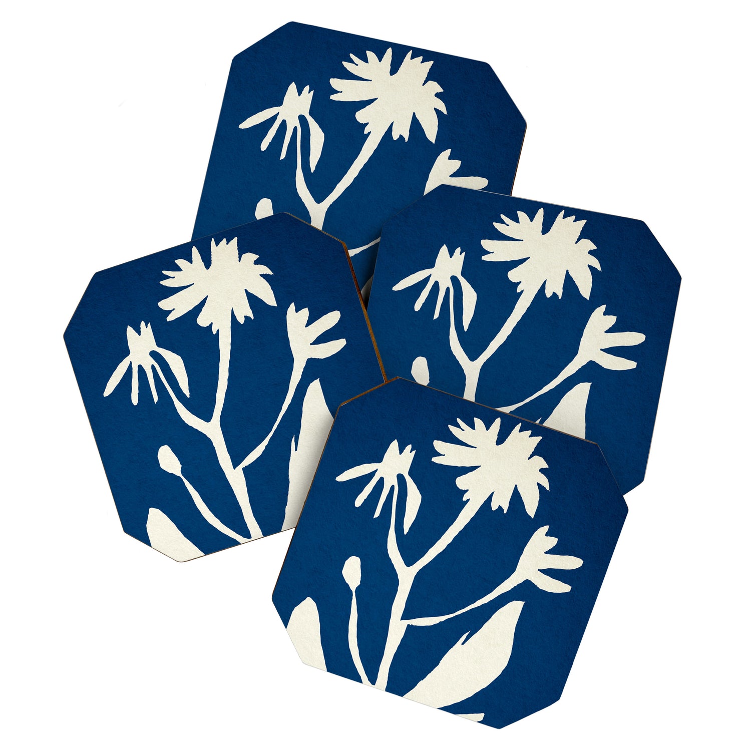 abstract botanical- blue flower Coaster Gallery Image 1