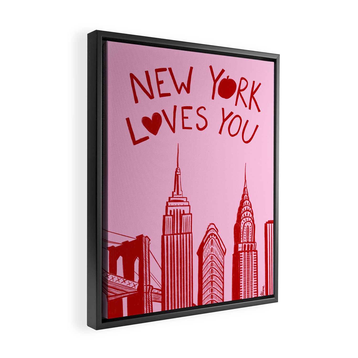 New York Loves You - Pink and Red  Framed Canvas Print Gallery Image 2