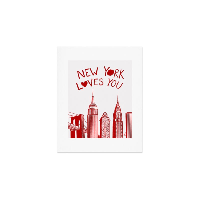 New York Loves You - Red and White NYC Art Print Gallery Image 1