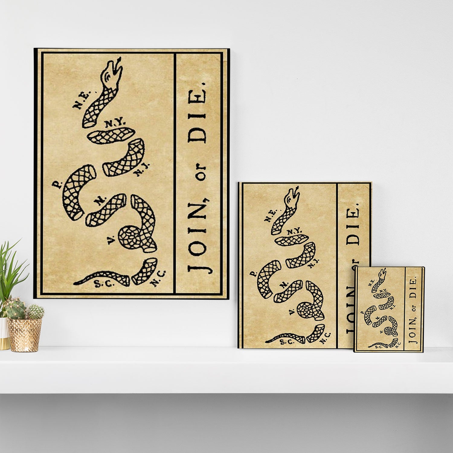 1776 "Join, or Die" Revolutionary War flag with 13 colonies, snake & no colors by Benjamin Franklin Canvas Print Gallery Image 3