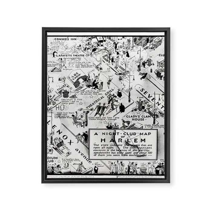 1932 Night-Club Map of Harlem, NY Centerfold from Manhattan Weekly by Elmer Simms Campbell Framed Canvas Print Gallery Image 1