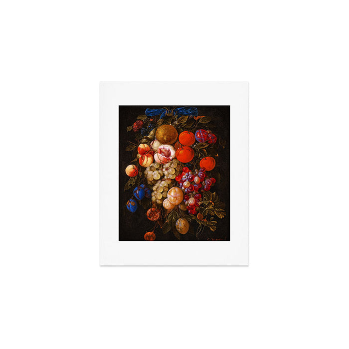 A festoon of fruit hanging from a blue ribbon 1670 still life portrait painting by Cornelis de Heem Art Print Gallery Image 1