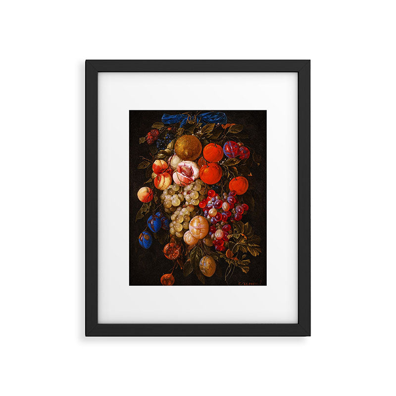A festoon of fruit hanging from a blue ribbon 1670 still life portrait painting by Cornelis de Heem Framed Art Print Gallery Image 5