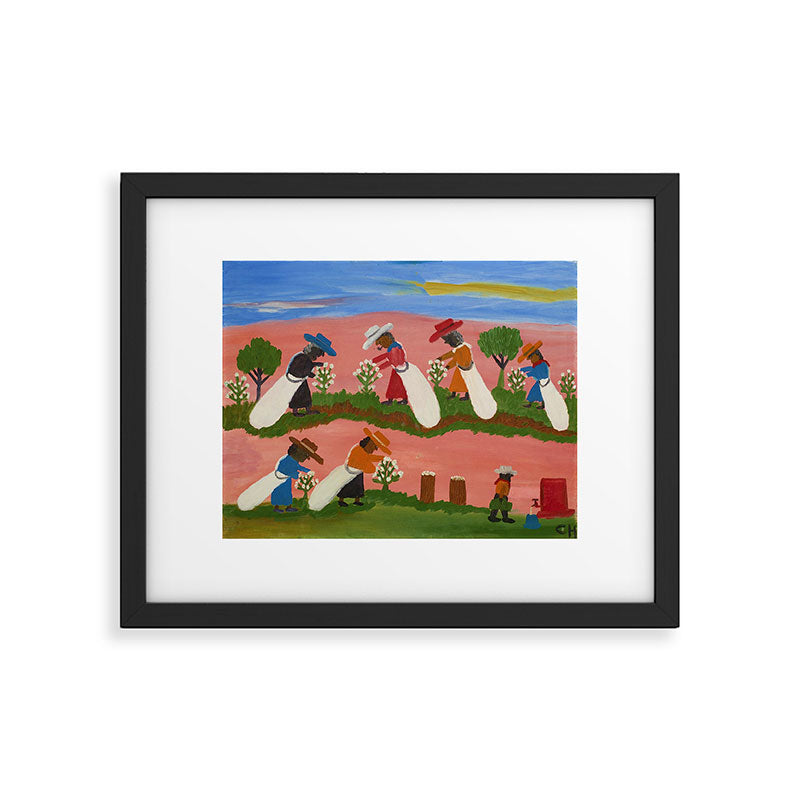 African American Masterpiece 'Six Figures Picking Cotton' folk art painting by Clementine Hunter Framed Art Print Gallery Image 6