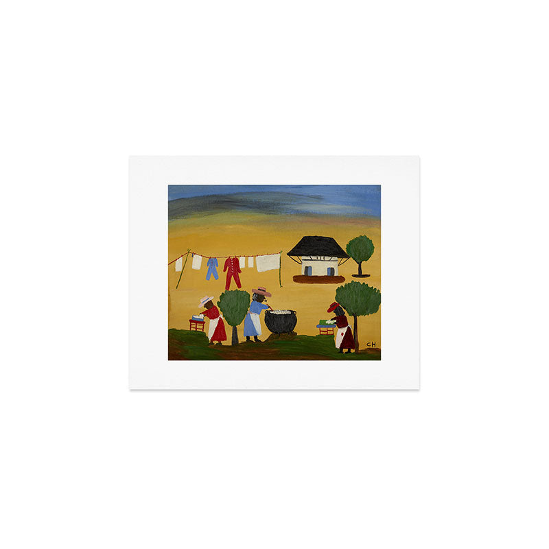 African American Masterpiece 'The Wash' portrait painting by Clementine Hunter   Art Print Gallery Image 1