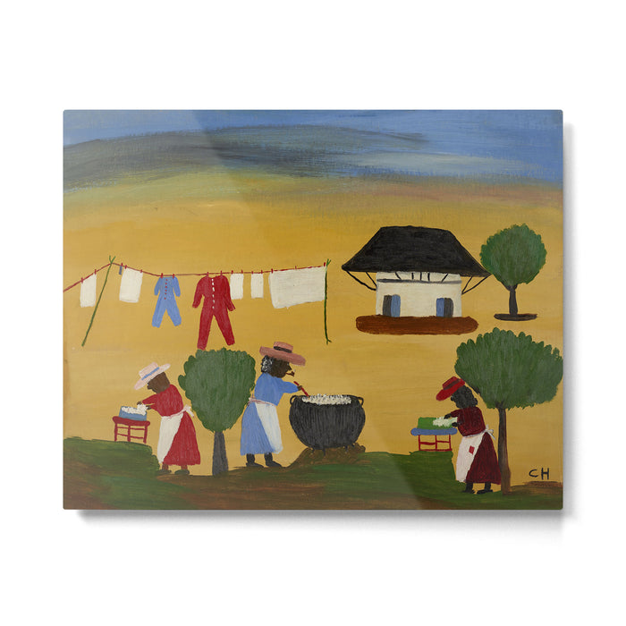 African American Masterpiece 'The Wash' portrait painting by Clementine Hunter   Metal Print Gallery Image 1