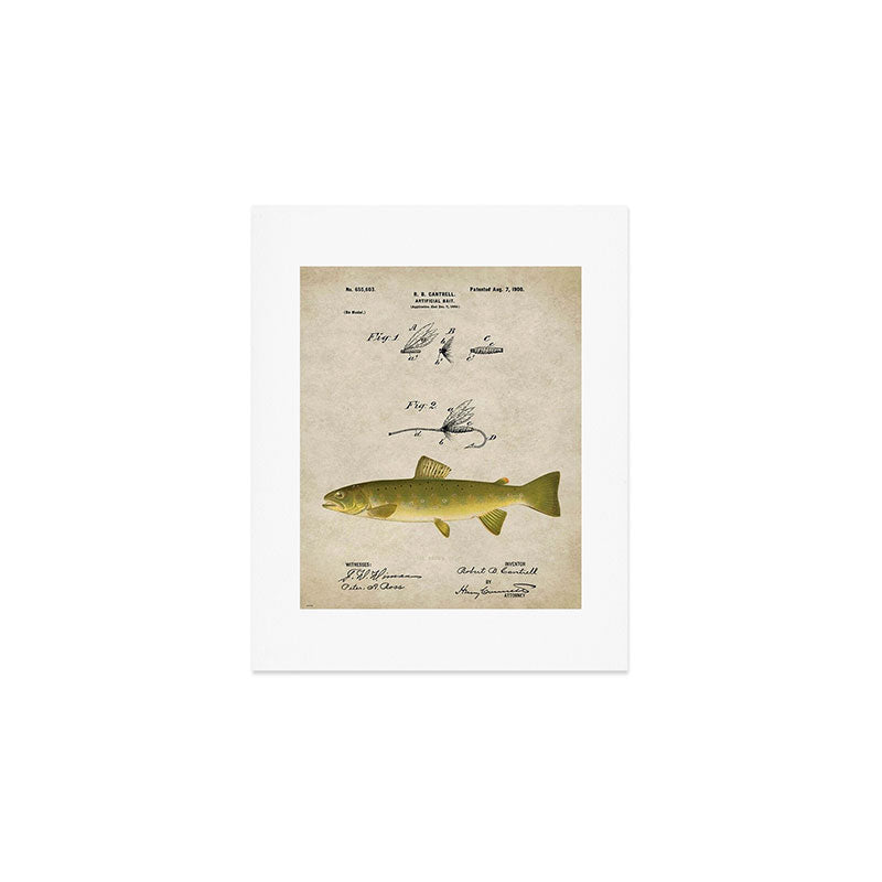 Vintage Brown Trout Fly Fishing Lure Patent Game Fish Identification Chart Art Print Gallery Image 1