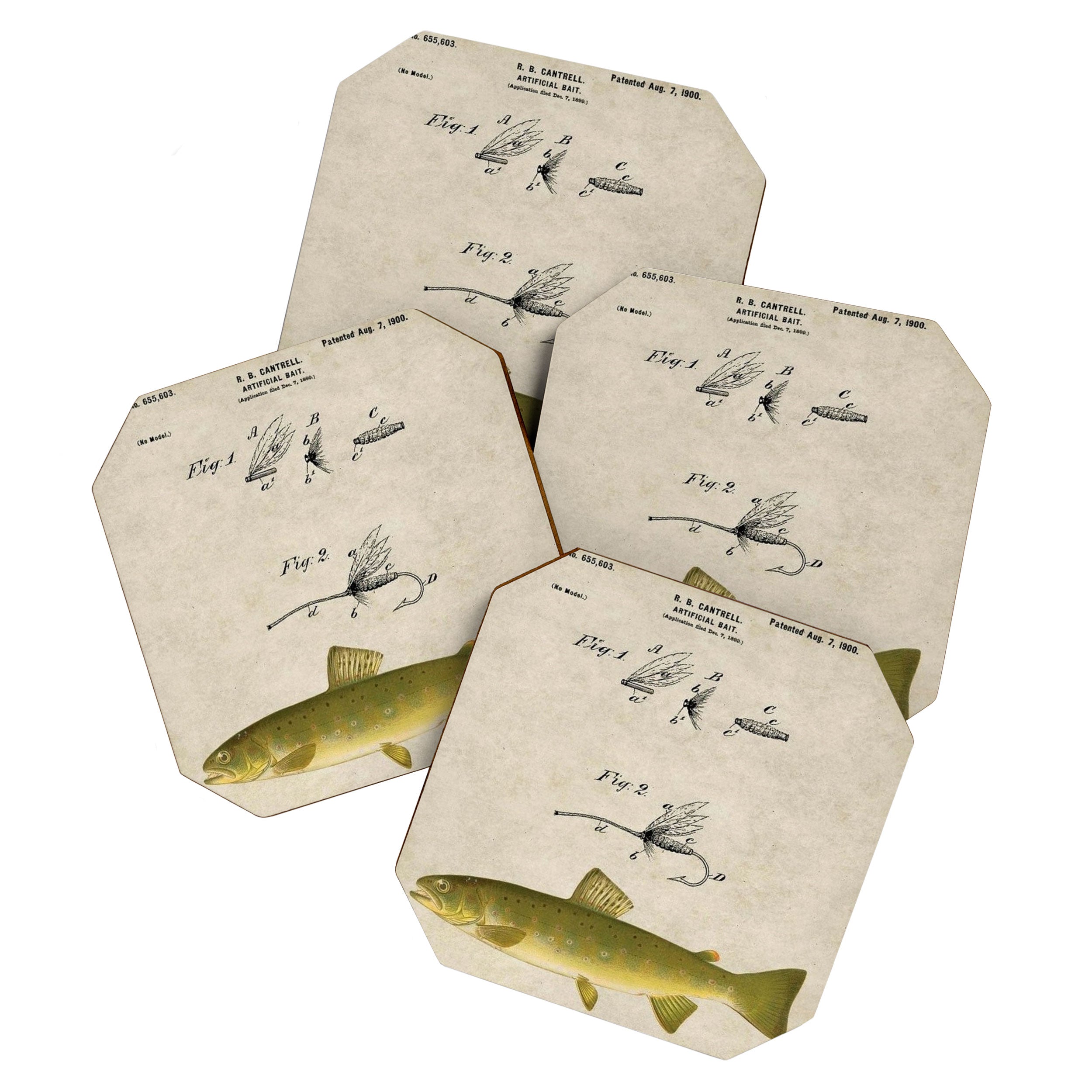 Vintage Brown Trout Fly Fishing Lure Patent Game Fish Identification Chart Coaster Gallery Image 1