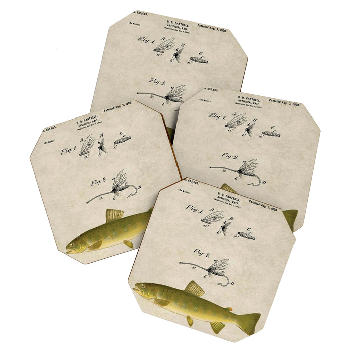 Vintage Brown Trout Fly Fishing Lure Patent Game Fish Identification Chart Coaster Gallery Image 1