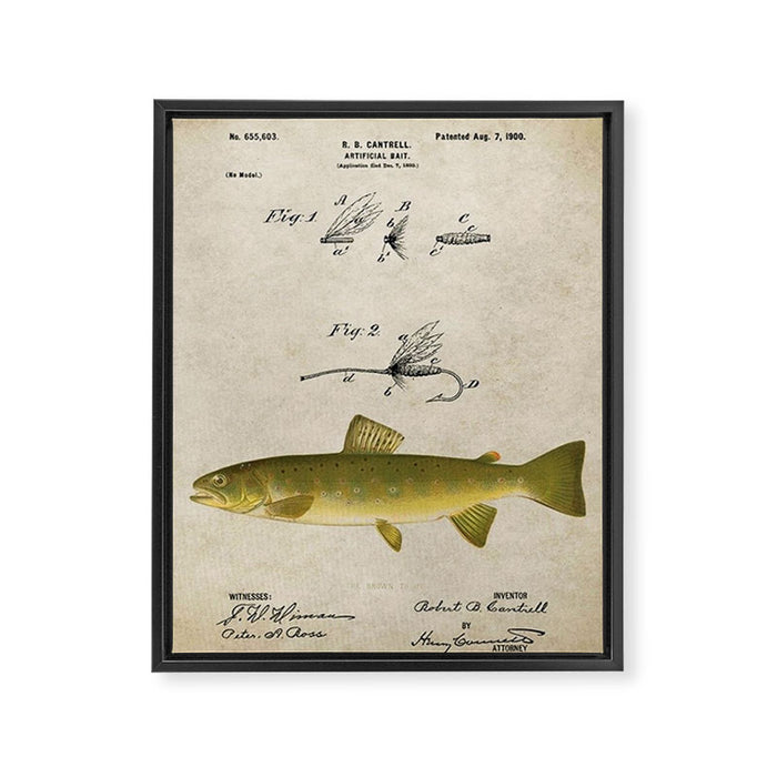 Vintage Brown Trout Fly Fishing Lure Patent Game Fish Identification Chart Framed Canvas Print Gallery Image 1
