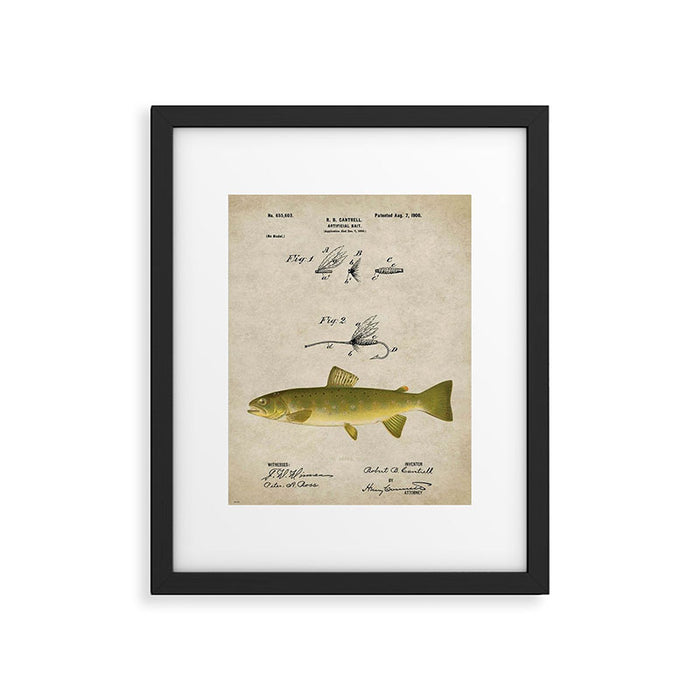 Vintage Brown Trout Fly Fishing Lure Patent Game Fish Identification Chart Framed Art Print Gallery Image 1