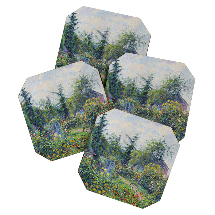 Camille Pissarro Garden and Chicken Coop at Octave Mirbeau's, Les Damps still life portrait painting Coaster Gallery Image 1
