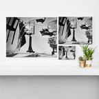 Dalí Atomicus, Salvador Dali painting with flying cats and water spurts surrealism / surrealist black and white photograph / photography by Philippe Halsman Canvas Print Gallery Image 3