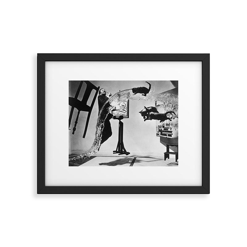 Dalí Atomicus, Salvador Dali painting with flying cats and water spurts surrealism / surrealist black and white photograph / photography by Philippe Halsman Framed Art Print Gallery Image 6