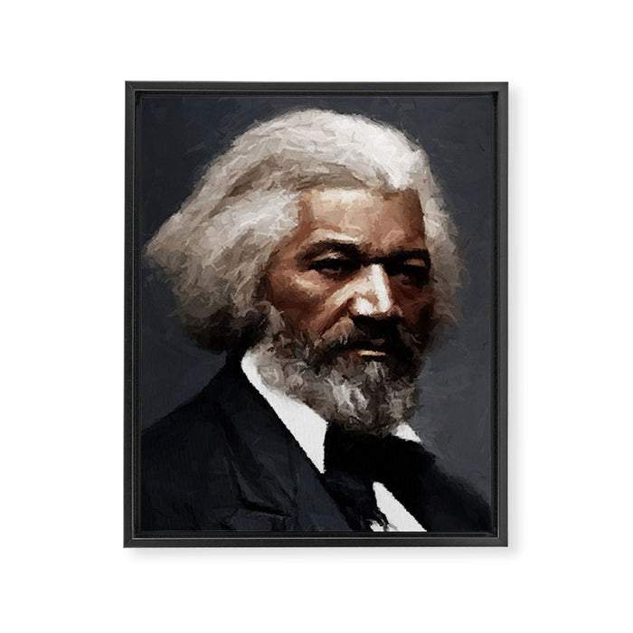 Frederick Douglass, African American Civil Rights Pioneer portrait painting Framed Canvas Print Gallery Image 1