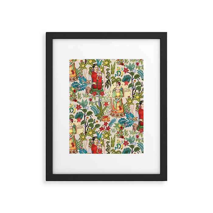 Frida's CoyoacÃ¡n Mexican Garden of Casa Azul Lush Tropical  floral painting Framed Art Print Gallery Image 1