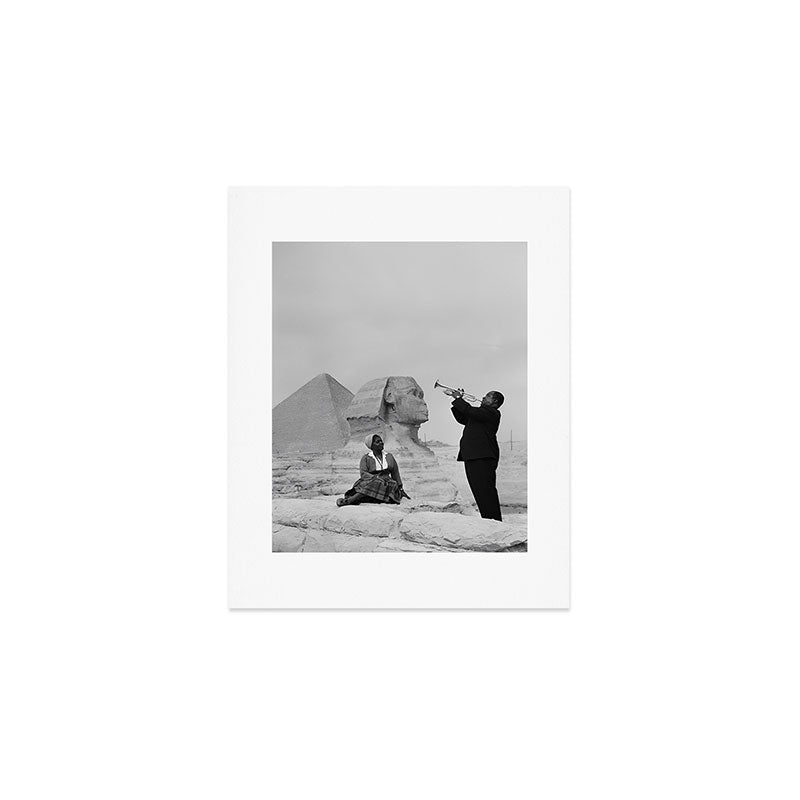 Louis Armstrong at the Spinx and Egyptian Pyrimids Vintage black and white photography / photographs Art Print Gallery Image 1