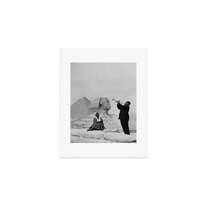 Louis Armstrong at the Spinx and Egyptian Pyrimids Vintage black and white photography / photographs Art Print Gallery Image 1