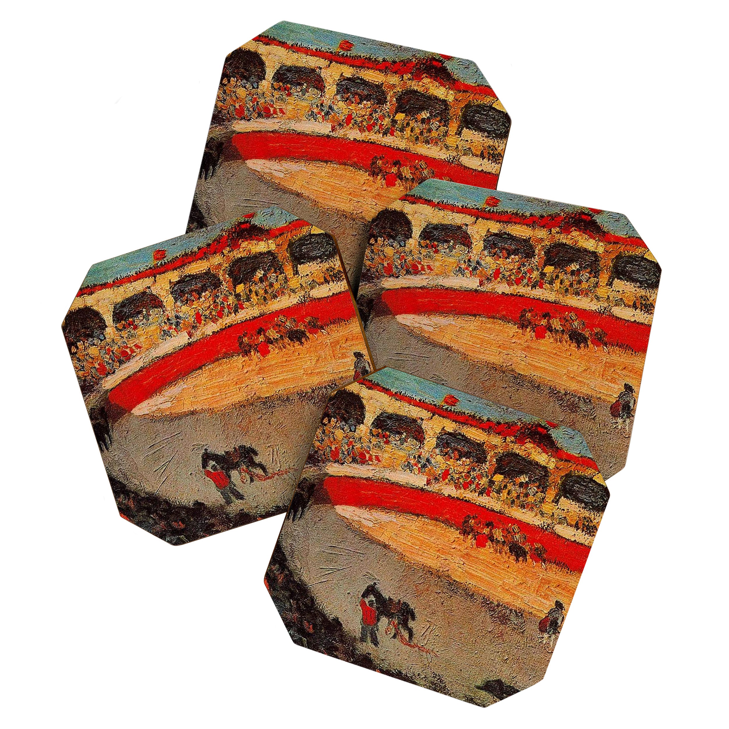 Pablo Picasso - La Corrida - Plaza de Toros Pamplona, Spain matador and bull landscape painting  Coaster Gallery Image 1