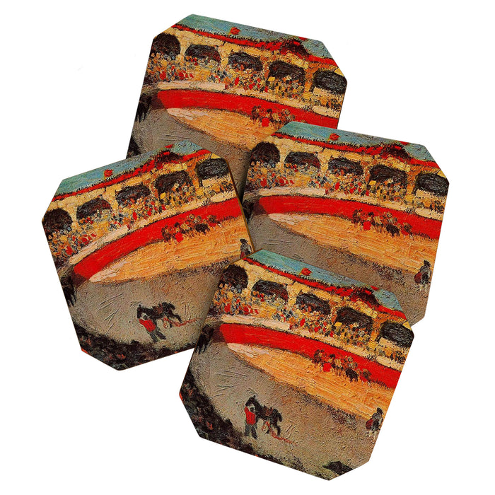 Pablo Picasso - La Corrida - Plaza de Toros Pamplona, Spain matador and bull landscape painting  Coaster Gallery Image 1