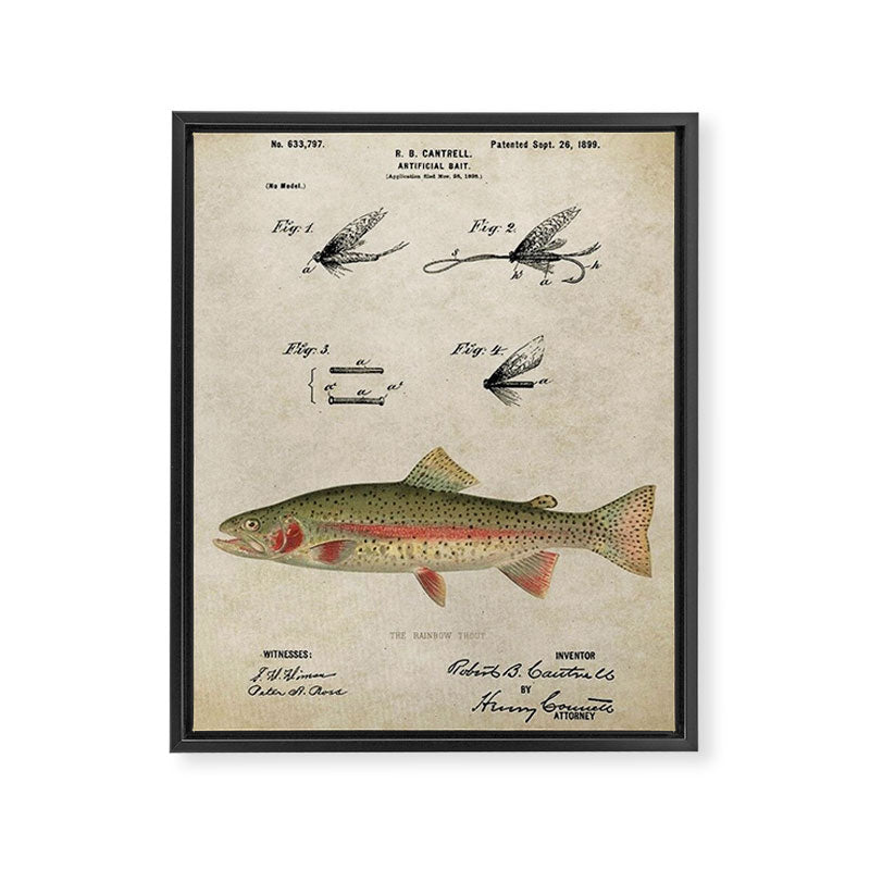 Vintage Rainbow Trout Fly Fishing Lure Patent Game Fish Identification Chart Framed Canvas Print Gallery Image 8