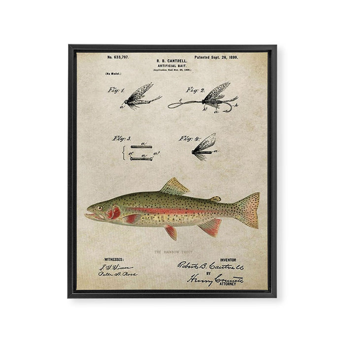 Vintage Rainbow Trout Fly Fishing Lure Patent Game Fish Identification Chart Framed Canvas Print Gallery Image 1